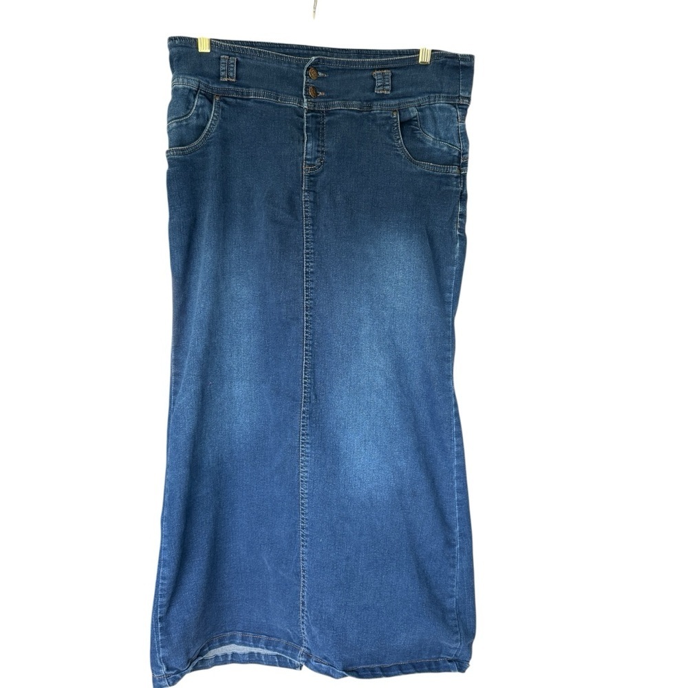 VTG Y2K Maxi Skirt Betsey Johnson Denim Stretch SZ 15 L/XL Modest Jean Cottageco